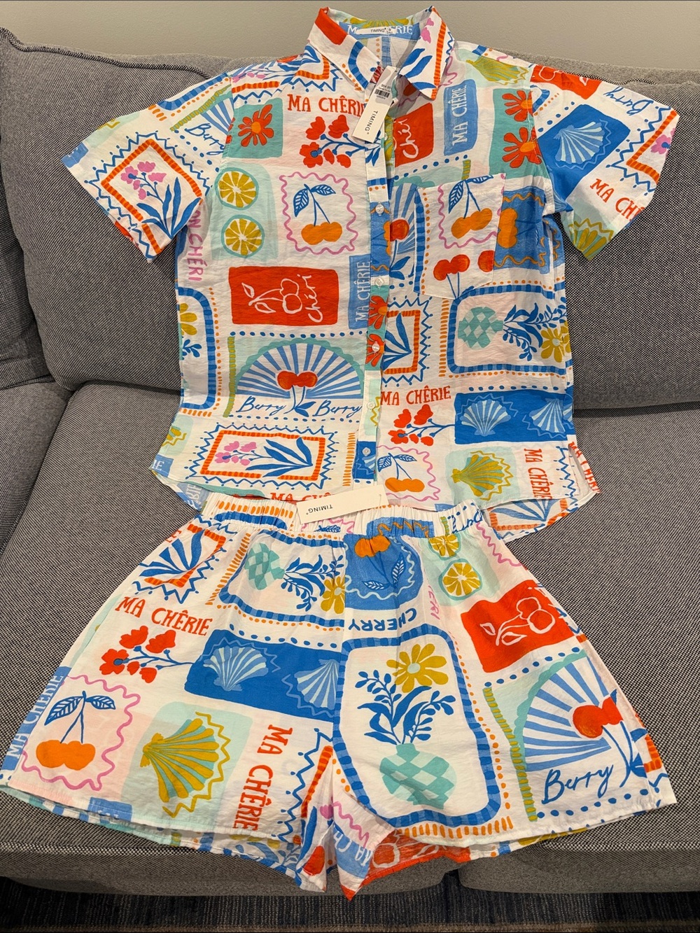 Timing Multicolor Patchwork Print Short Set - Blue, Orange, Green, Yellow, Red
